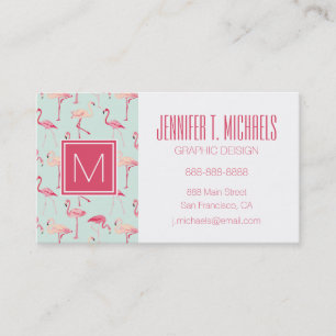 Retro Flamingo-mönster Monogram Visitkort