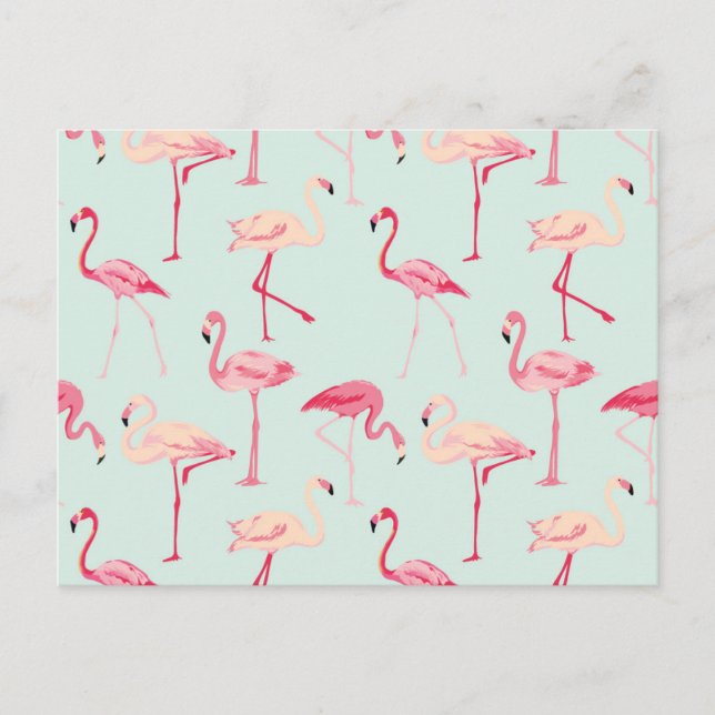 Retro Flamingo Pattern Vykort (Framsida)