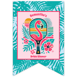 Retro Flamingo Pickleball Bröllopsdusch Foto Vimplar