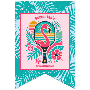 Retro Flamingo Pickleball Bröllopsdusch Foto Vimplar
