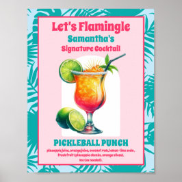 Retro Flamingo Pickleball Möhippa Cocktail Poster