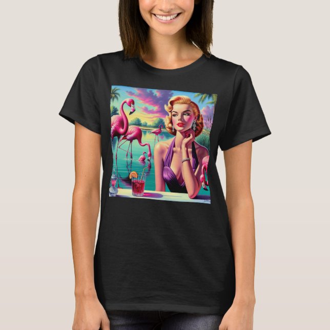 Retro Flamingo Pin-Up T Shirt (Framsida)
