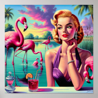 Retro Flamingo Pinuppa Poster