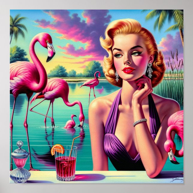 Retro Flamingo Pinuppa Poster (Framsidan)