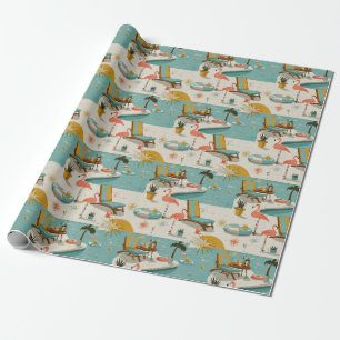 Retro Flamingo Pool sida Sommar Mönster (10) Presentpapper