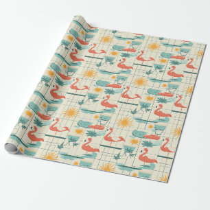 Retro Flamingo Pool sida Sommar Mönster (3) Presentpapper
