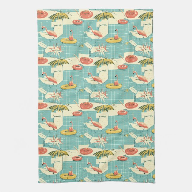 Retro Flamingo Pool sida Sommar Mönster (4) Kökshandduk (Vertikal)