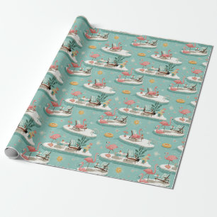 Retro Flamingo Pool sida Sommar Mönster (6) Presentpapper