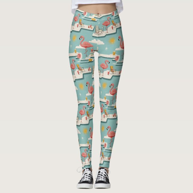 Retro Flamingo Poolside Summer Pattern (7) Leggings (Framsida)