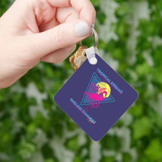 Retro Flamingo Solnedgång Synthwave Vibbar Nyckelring (Hand)