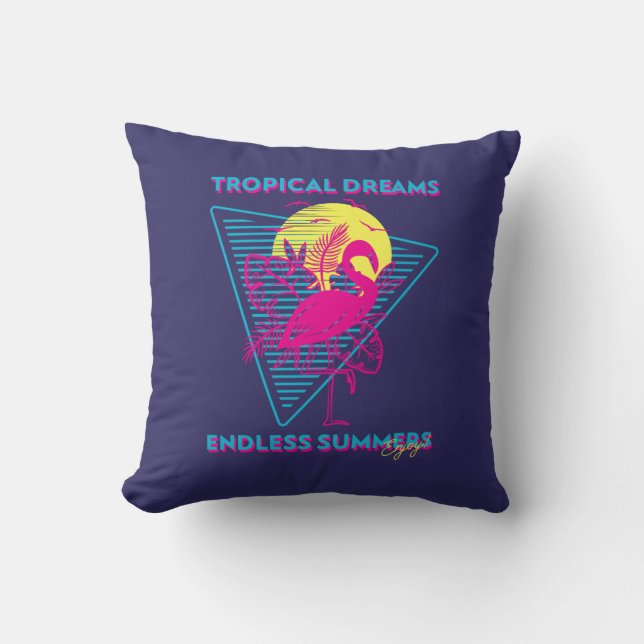 Retro Flamingo Solnedgång Synthwave Vibe Kudde (Framsida)