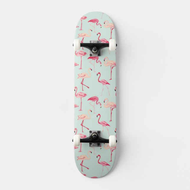 Retro Flamingomönster Skateboard Bräda 20,5 Cm (Framsida)