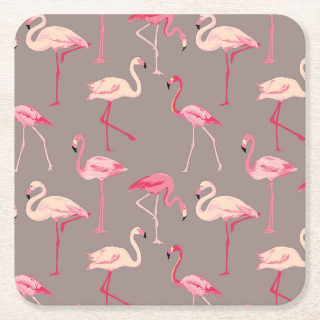 Retro Flamingos 2 Underlägg Papper Kvadrat (Framsidan)