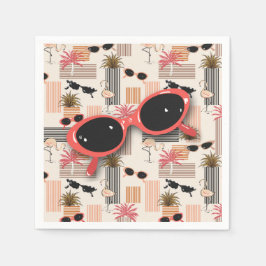 Retro Flamingos Handflatan och Red Sunglasses Pappersservett