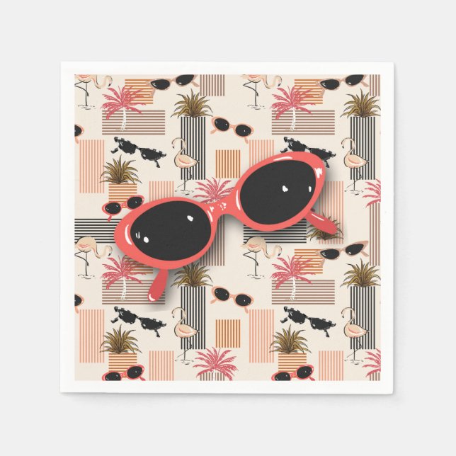 Retro Flamingos Handflatan och Red Sunglasses Pappersservett (Framsidan)