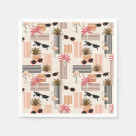 Retro Flamingos Handflatan och Sunglasses Summer P Pappersservett