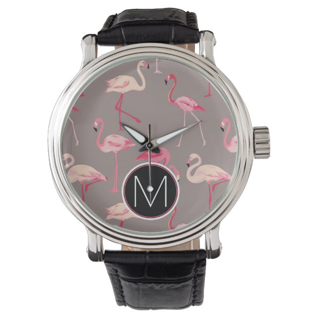 Retro Flamingos | Monogram Armbandsur (Framsida)