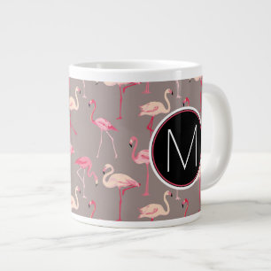 Retro Flamingos  Monogram Jumbo Mugg