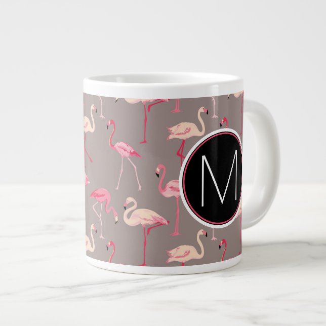 Retro Flamingos| Monogram Jumbo Mugg (Framsida höger)