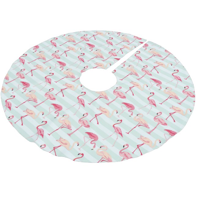 Retro Flamingos på Mint Rand Julgransmatta Borstad Polyester (Vinklad)