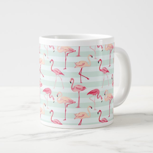 Retro Flamingos på Mint Rand Jumbo Mugg (Framsida höger)