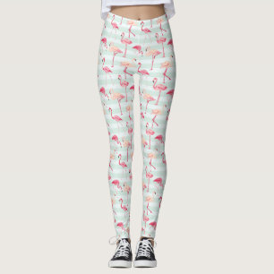 Retro Flamingos på Mint Rand Leggings