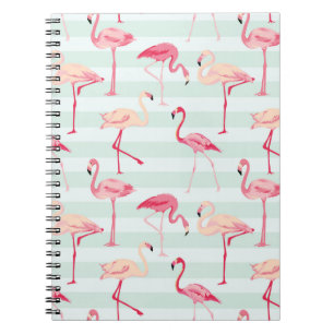 Retro Flamingos på Mintrandar Anteckningsbok Med Spiral