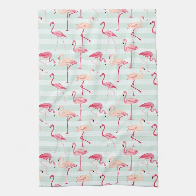 Retro Flamingos på Mintrandar Kökshandduk (Vertikal)