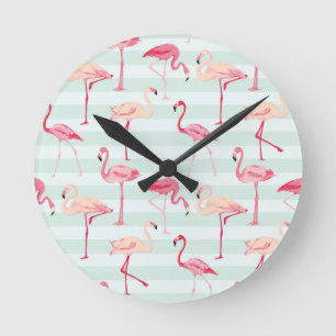 Retro Flamingos på Mintrandar Rund Klocka