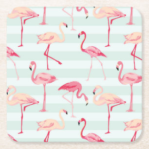 Retro Flamingos på Mintrandar Underlägg Papper Kvadrat