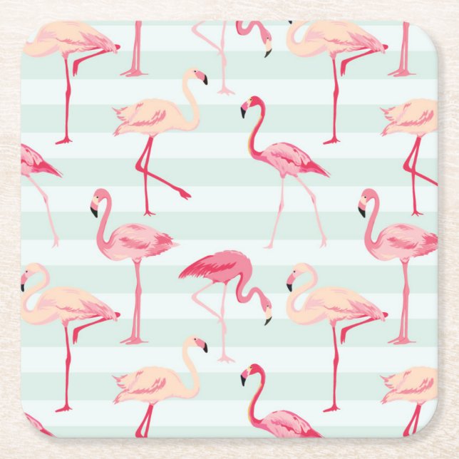 Retro Flamingos på Mintrandar Underlägg Papper Kvadrat (Framsidan)