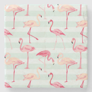 Retro Flamingos på Mintrandar Underlägg Sten