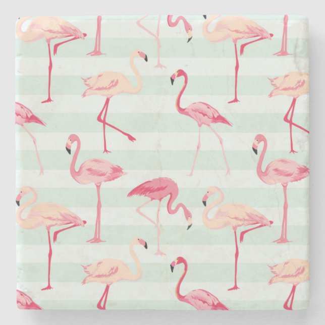 Retro Flamingos på Mintrandar Underlägg Sten (Framsidan)