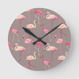 Retro Flamingos Rund Klocka