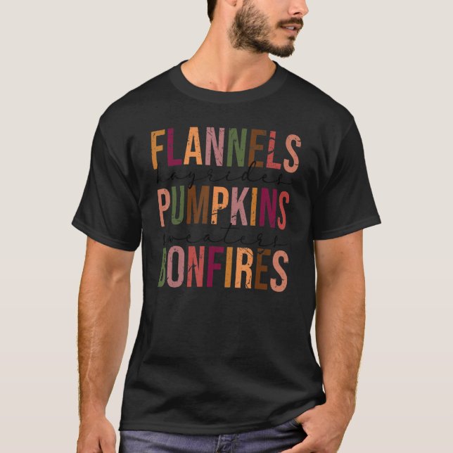Retro Flannels Hayrides Pumpkins Sweaters Bonfire T Shirt (Framsida)
