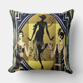Retro Flapper Dancer Black Guld Kudde