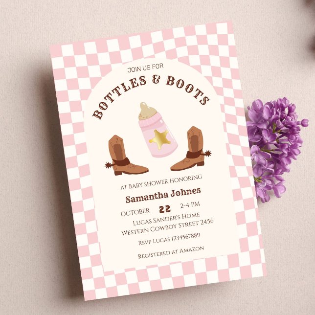 Retro Flaskor och Boots Cowgirl Baby Shower Inbjudningar (Invitattions)