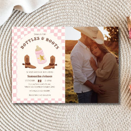 Retro Flaskor och Boots Cowgirl Photo Baby Shower Inbjudningar