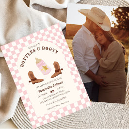 Retro Flaskor och Boots Cowgirl Photo Baby Shower Inbjudningar