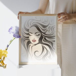 Retro-flicka med vågigt hårhårstämpel poster