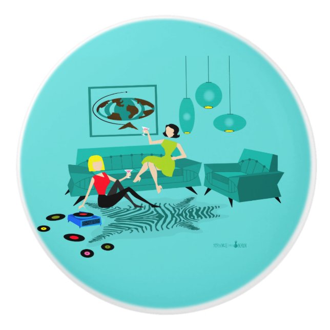 Retro flicka natt i keramiskt enhetshandtag knopp (Framsidan)