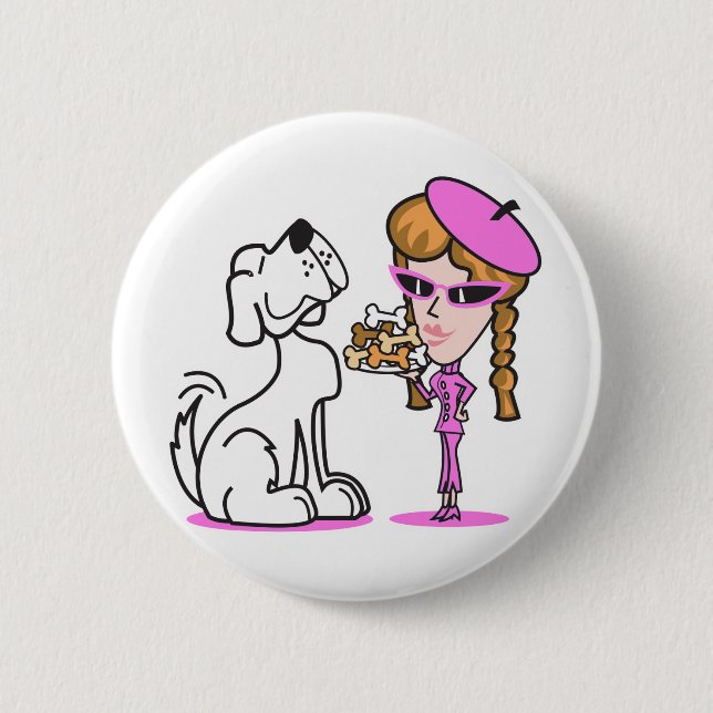 retro flicka och husdjur hund knapp (Framsida)
