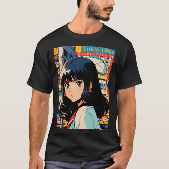 Retro Flicka Söt Anime Tokio 80Tal T Shirt (Framsida)