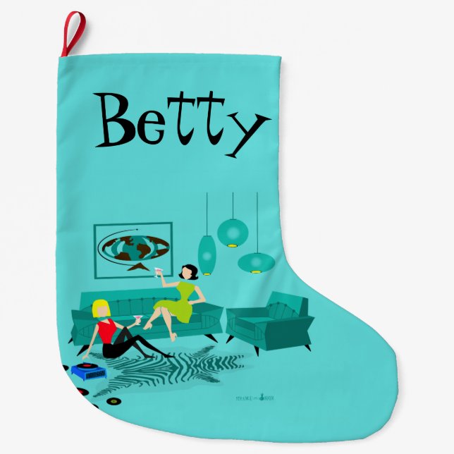 Retro Flickans natt i julklapp Stor Julstrumpa (Framsidan)