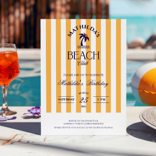 Retro Flickig Gul Beach Club Födelsedag Inbjudningar