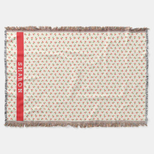 Retro flickig röda körsbärsmönster monogram mysfilt