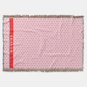 Retro flickig rosa körsbärsmönster monogram mysfilt