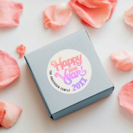 Retro flickig vintage Gott Nytt År Rosa Skrift Runt Klistermärke
