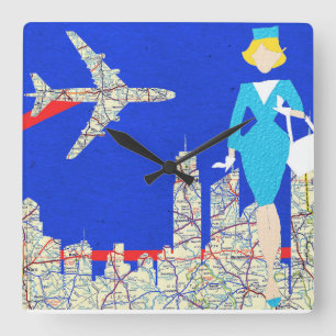 Retro Flight Attendant Wall Clock Fyrkantig Klocka