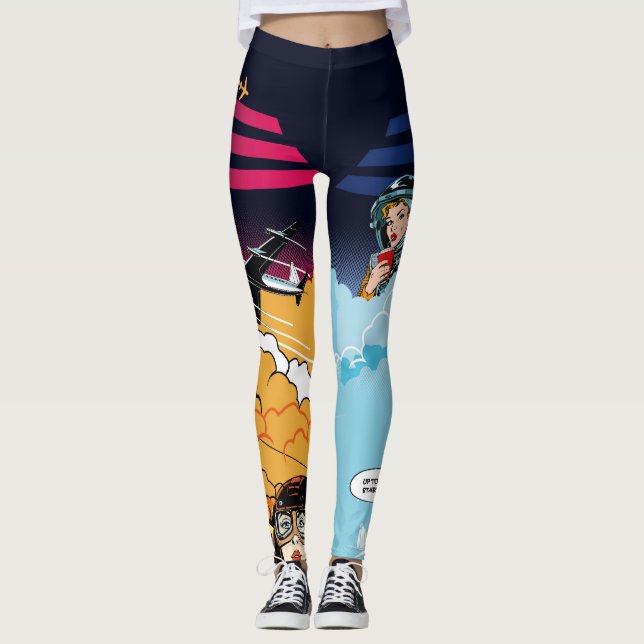 Retro Flight Tecknad Pop Art Leggings (Framsida)